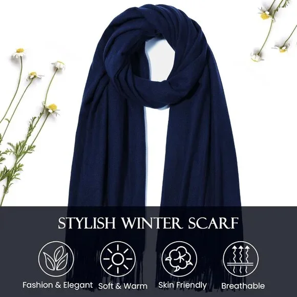 Women's Blue Winter Scarf Classic Pashmina Shawls and Wraps Cashmere Scarves - Picture 4 of 7